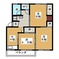 フラット三輪　Ｂ棟 2階3Kの間取り