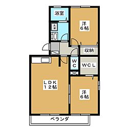 ロイヤルガーデン稲里　Ｃ棟 1階2LDKの間取り