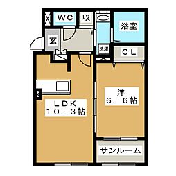 リ・ブラン 1階1LDKの間取り