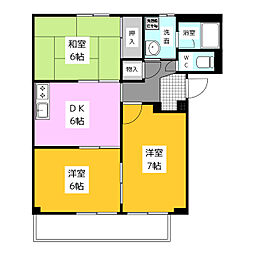 PARKSIDEリマティー　Ｍ棟 2階3DKの間取り
