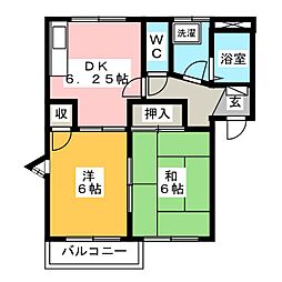 フレグランス川中島 2階2DKの間取り