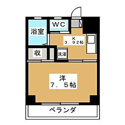 上松ハイツ 1階1Kの間取り