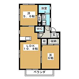ディアスナオエ 1階2LDKの間取り