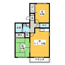 エル・プラド21　Ｂ棟 2階2LDKの間取り