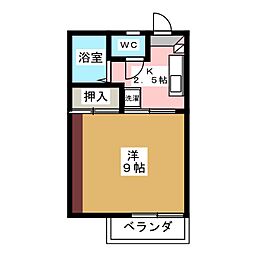 シャンブル花岡 2階1Kの間取り