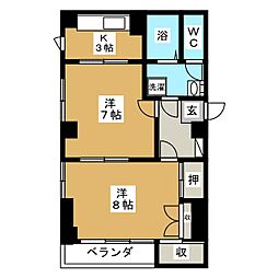 ベルメッソさんぽ館 2階2Kの間取り