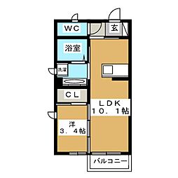 カーサロータス 1階1LDKの間取り