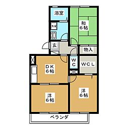 コンフォート轟　Ａ棟 2階3DKの間取り