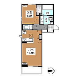 トリシア中御所 1階1LDKの間取り