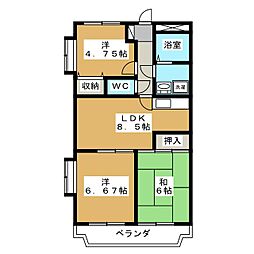 グランドール三輪 3DKの間取図画像