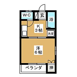 サンハイツ三輪 1Kの間取図画像