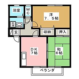 ヴェルジェ塚田東館 2DKの間取図画像