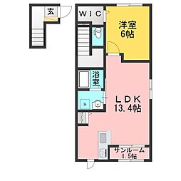 ハイツリバーサイド1 1LDKの間取図画像