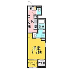 レインボー 1Kの間取図画像