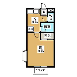 ハッピネス三輪 1Kの間取図画像
