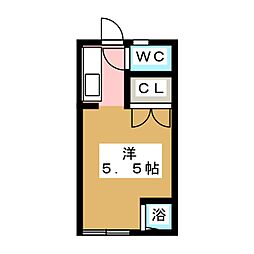 アサヒ若里ハイツ ワンルームの間取図画像