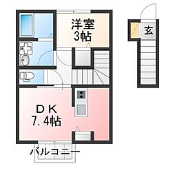 セゾン街角 1DKの間取図画像