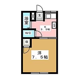 千草荘 1Kの間取図画像