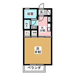 アネーロ和田A 1Kの間取図画像