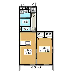 アミティエ三輪 1LDKの間取図画像