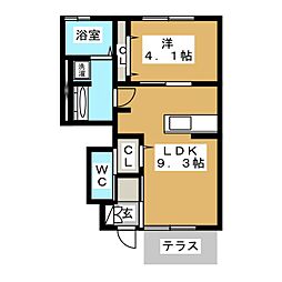 カーサ上松 1LDKの間取図画像