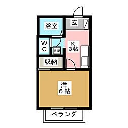 アグレアーブル 1Kの間取図画像
