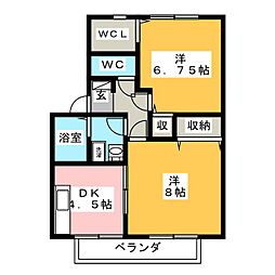 クレール・南浅間B 2DKの間取図画像