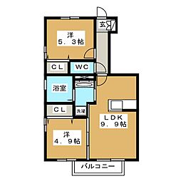 リラ・クレール3 2LDKの間取図画像