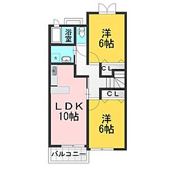 ベルヴィル 2LDKの間取図画像