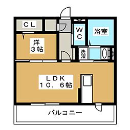 ラシュレ 1LDKの間取図画像