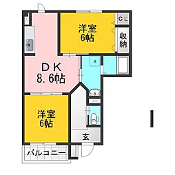 アヴニール・宮島B 2DKの間取図画像