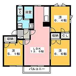 メゾンクレール原2A 3LDKの間取図画像