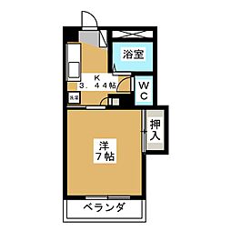 メラベルデS棟 1階1Kの間取り