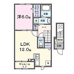 シャルマン　シャトー・i 2階1LDKの間取り