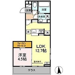 CouR18高宮W 1階1LDKの間取り