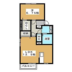 グリシーヌB棟 1LDKの間取図画像
