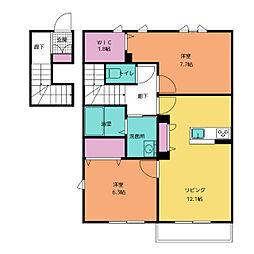 レザンアーブルB棟 2LDKの間取図画像
