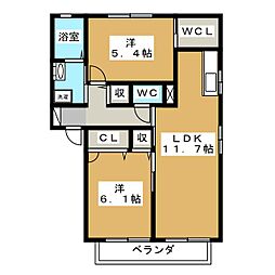 フォンティーヌ東D 2LDKの間取図画像