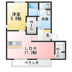 サンシャイン杉山E 1LDKの間取図画像