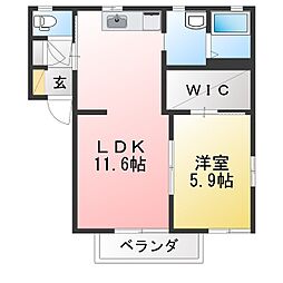 ヴィラ・シャンテA 1LDKの間取図画像