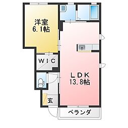 カーサファミリオB棟 1LDKの間取図画像