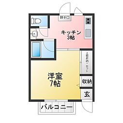コーポポテンシャル 1Kの間取図画像
