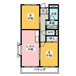 エスポワール西中田 2LDKの間取図画像