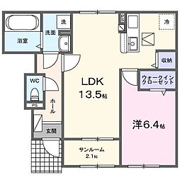 グレイスD 1LDKの間取図画像