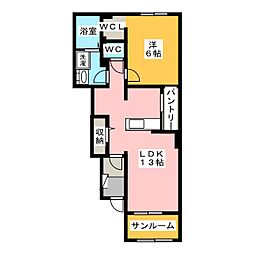 サンスカイ虹 1LDKの間取図画像