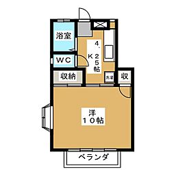 コーポユタカB 1Kの間取図画像