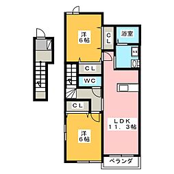 トゥー・ル・モンドA 2LDKの間取図画像