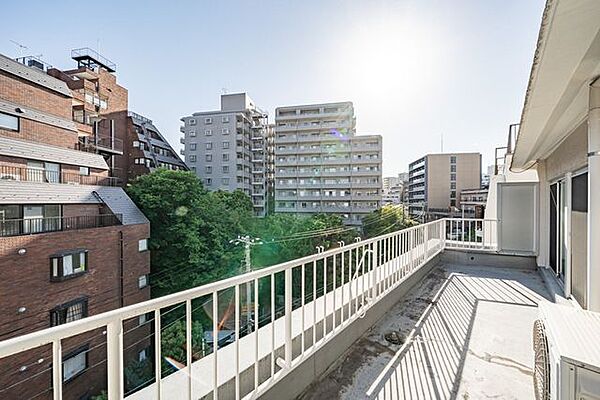南西向きのバルコニー。太陽光が差し込む明るい空間です。