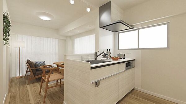 【キッチン】※画像は完成予定パースです。家具や調度品等はCG加工によるイメージのため価格に含まれません。