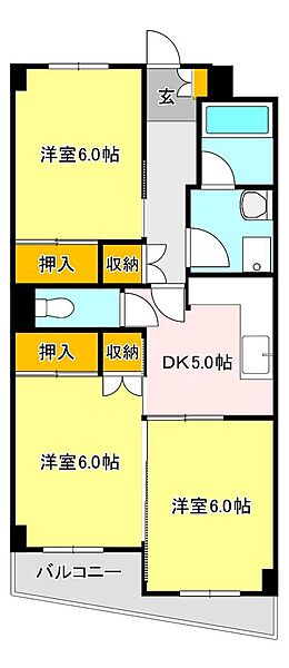 グローバル氏家 603｜栃木県さくら市氏家(賃貸マンション3DK・6階・55.89㎡)の写真 その2